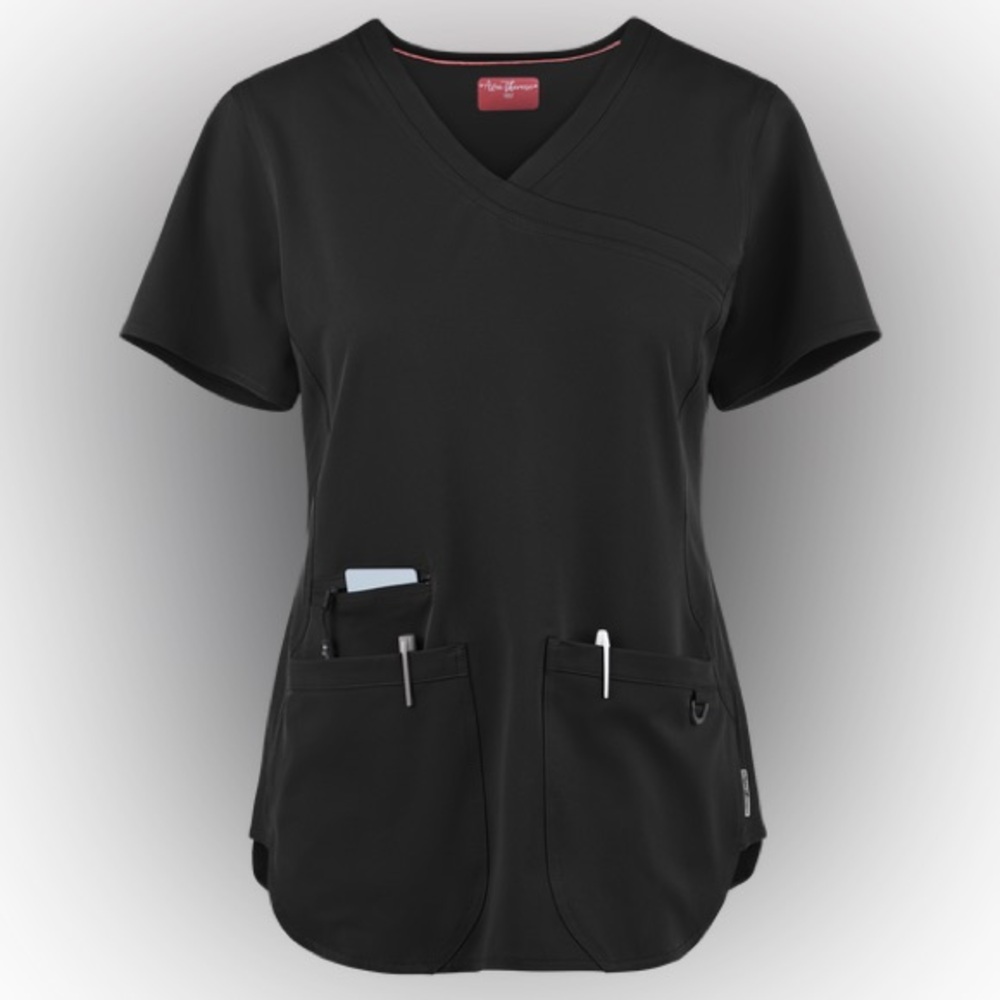 Zavate Ava Therese Women's 3-Pocket STRETCH Rib-Knit Side Mock Wrap Scrub Top